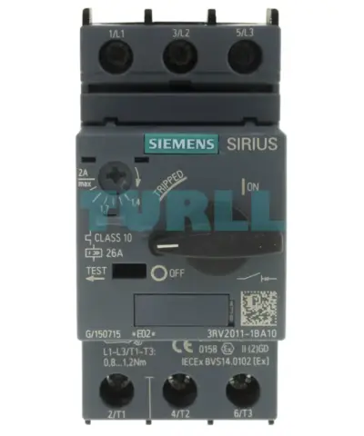 Siemens 3RV2011-1BA10 S00 Motor Protection Circuit Breaker, CLASS 10, 1.4–2 A
