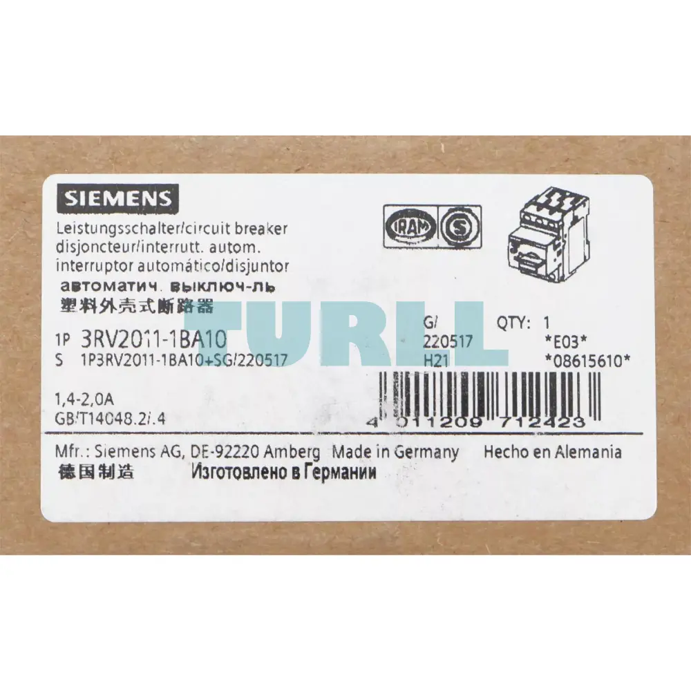 Siemens 3RV2011-1BA10 S00 Motor Protection Circuit Breaker, CLASS 10, 1.4–2 A Original Brand New 5 Siemens 3RV2011-1BA10 S00 Motor Protection Circuit Breaker, CLASS 10, 1.4–2 A