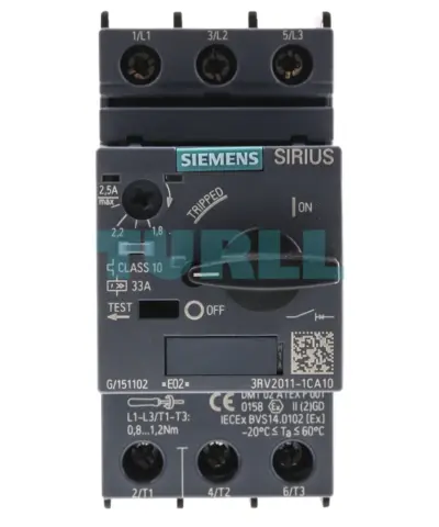 Siemens 3RV2011-1CA10 Motor Protection Circuit Breaker S00, 1.8–2.5A, Class 10