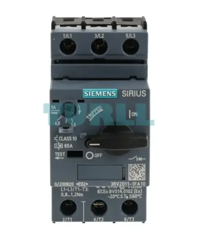 Siemens 3RV2011-1FA10 S00 Motor Protection Circuit Breaker, CLASS 10, 3.5–5 A
