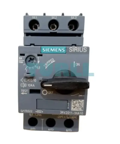 Siemens 3RV2011-1HA10 Motor Protection Circuit Breaker, Size S00, Class 10, 5.5–8 A