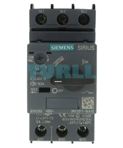 Siemens 3RV2011-1KA10 S00 Motor Protection Circuit Breaker, 9–12 A, CLASS 10, 163 A