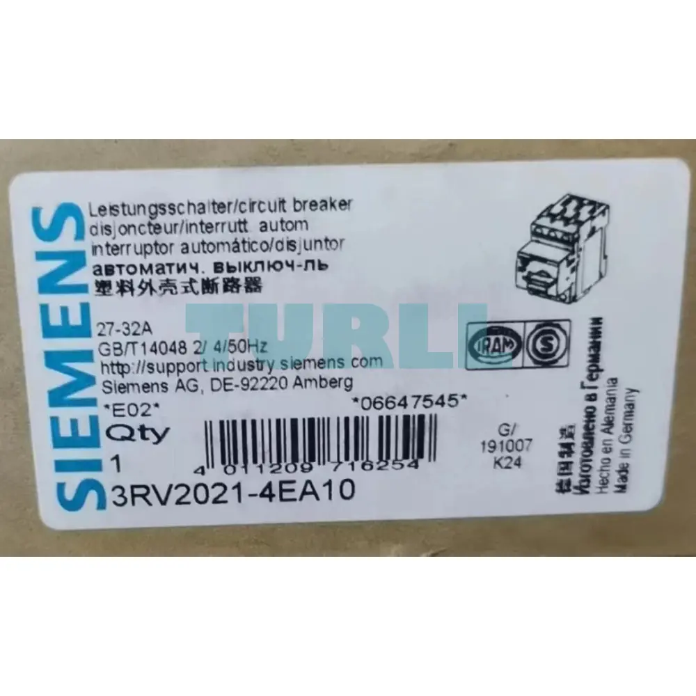 Siemens 3RV2021-4EA10 Motor Protection Circuit Breaker S0, Class 10, 27–32A Original Brand New 6 Siemens 3RV2021-4EA10 Motor Protection Circuit Breaker S0, Class 10, 27–32A