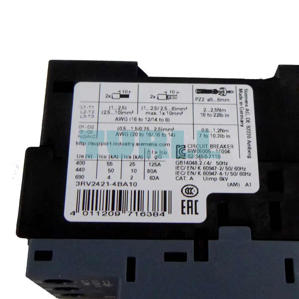 Siemens 3RV2421-4BA10 Circuit Breaker S0 Transformer Protection 13–20 A, 325 A