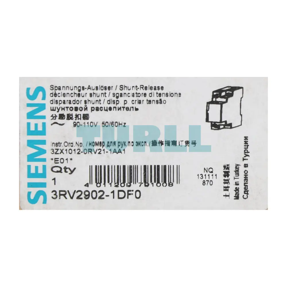 Siemens 3RV2902-1DF0 Shunt Release 90-110V AC for 3RV2 Motor Starter Protector