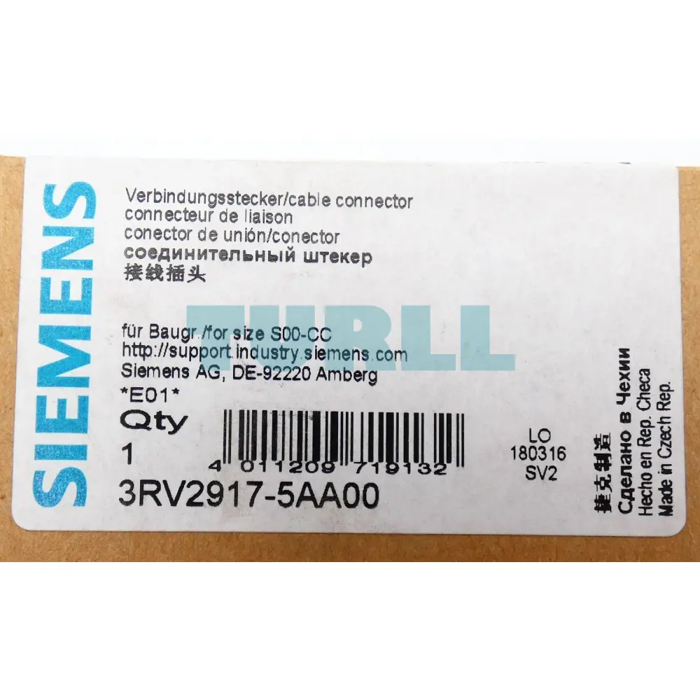 Siemens 3RV2917-5AA00 SIRIUS Cable Connector, Size S00, Spring-Type Terminal