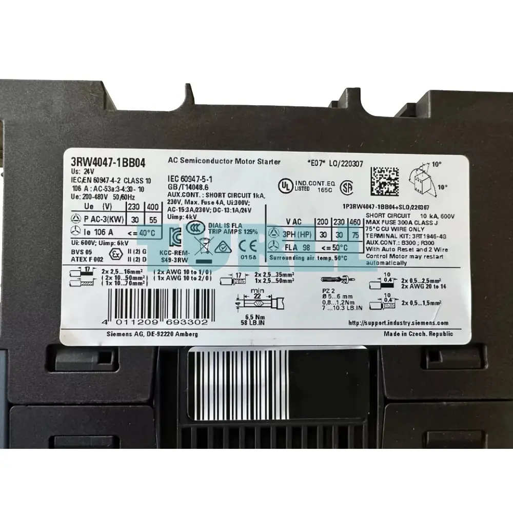 3RW4047-1BB04 Siemens SIRIUS Soft Starter S3 Original Brand New 6 3RW4047-1BB04 Siemens SIRIUS Soft Starter S3