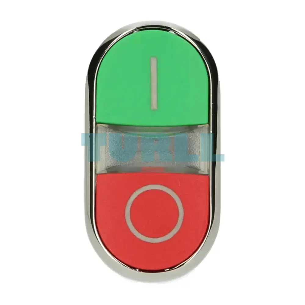 Siemens 3SU1050-3AB42-0AK0 Twin Pushbutton 22 mm, Metal, Green I/Red O, Flat