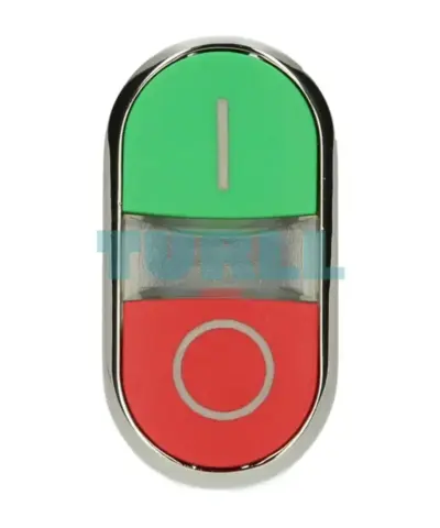 Siemens 3SU1050-3AB42-0AK0 Twin Pushbutton 22 mm, Metal, Green I/Red O, Flat