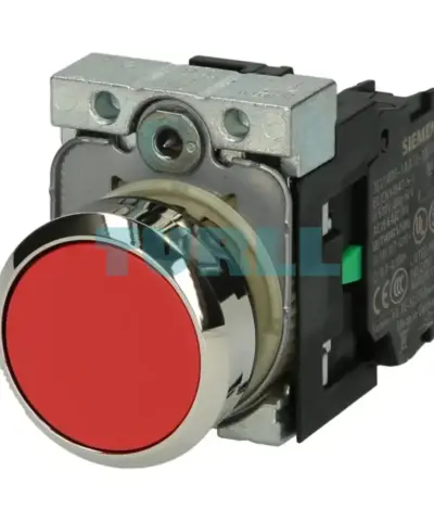 Siemens 3SU1150-0AB20-1BA0 Red Metal Pushbutton, 22mm, Flat Momentary Contact