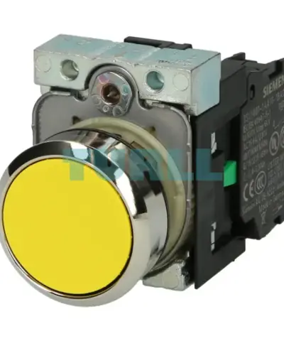 Siemens 3SU1150-0AB30-1BA0 22mm, Metal Pushbutton Switch Yellow, Flat Momentary, 1NO