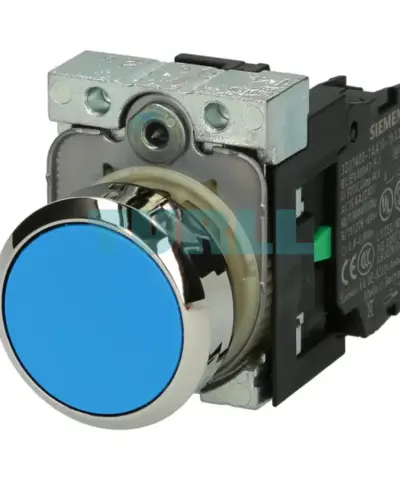 Siemens 3SU1150-0AB50-1BA0 Blue Metal 22mm Round Pushbutton, Momentary Contact, Screw Terminal