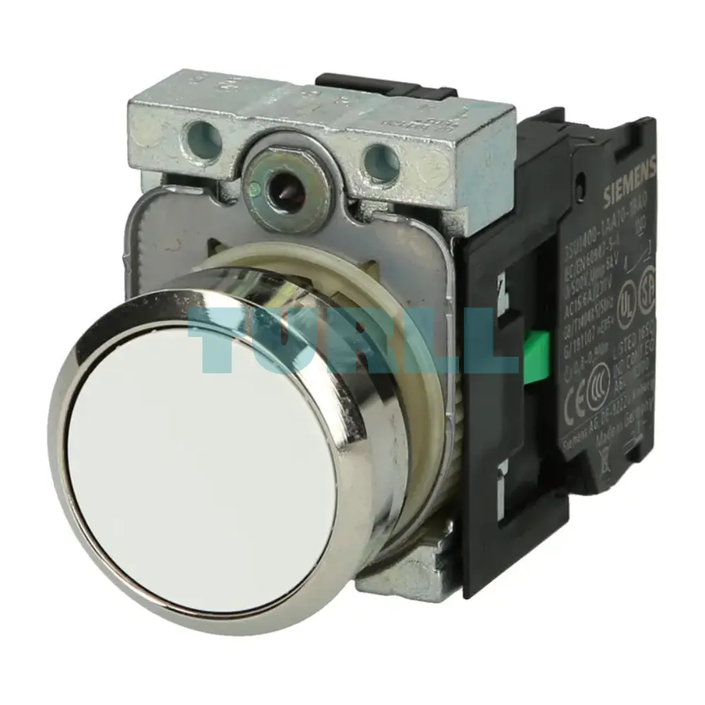 Siemens 3SU1150-0AB60-1BA0 Metal Pushbutton Switch, 22mm, White Flat Momentary, 1NO Original Brand New 1 Siemens 3SU1150-0AB60-1BA0 Metal Pushbutton Switch, 22mm, White Flat Momentary, 1N