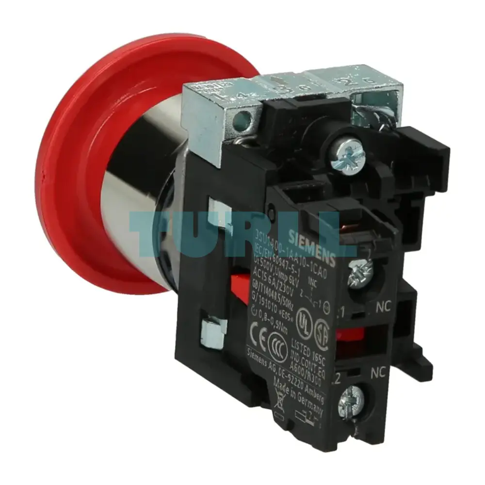 Siemens 3SU1150-1BA20-1CA0 Mushroom Pushbutton 22mm, Red Metal, Latching Original Brand New 2 Siemens 3SU1150-1BA20-1CA0 Mushroom Pushbutton 22mm, Red Metal, Latching