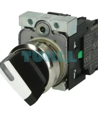 Siemens 3SU1150-2BM60-1NA0 Selector Switch, Illuminated, 22 mm Metal, 3-Position, Momentary Switch