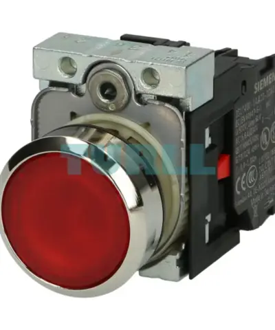 Siemens 3SU1152-0AB20-1CA0 Illuminated Pushbutton 22 mm, Red Round Metal Momentary Pushbutton with LED 24V AC/DC