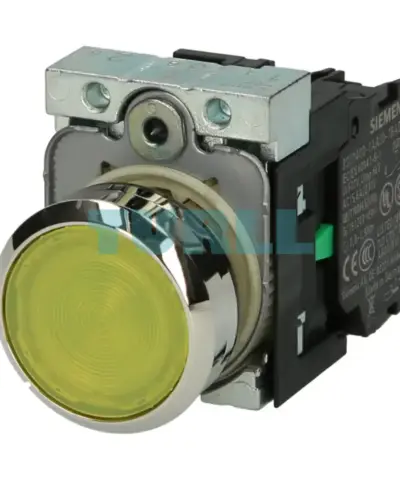 Siemens 3SU1152-0AB30-1BA0 Illuminated Pushbutton 22mm, Yellow, Metal, Momentary, LED 24V AC/DC