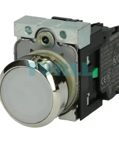 Siemens 3SU1152-0AB60-1BA0 Illuminated Pushbutton Switch 22mm Metal, White Flat Button, 24V AC/DC LED