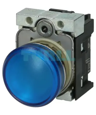Siemens 3SU1152-6AA50-1AA0 Indicator Light, 22mm Blue LED, Metal, Round, Smooth Lens, 24V AC/DC