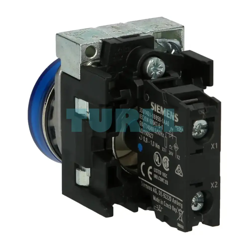 Siemens 3SU1152-6AA50-1AA0 Indicator Light, 22mm Blue LED, Metal, Round, Smooth Lens, 24V AC/DC Original Brand New 2 Siemens 3SU1152-6AA50-1AA0 Indicator Light, 22mm Blue LED, Metal, Round, Smooth Lens, 24V AC/DC