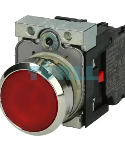 Siemens 3SU1156-0AB20-1CA0 Illuminated Pushbutton 22mm, Red, Flat Momentary, LED 230V AC