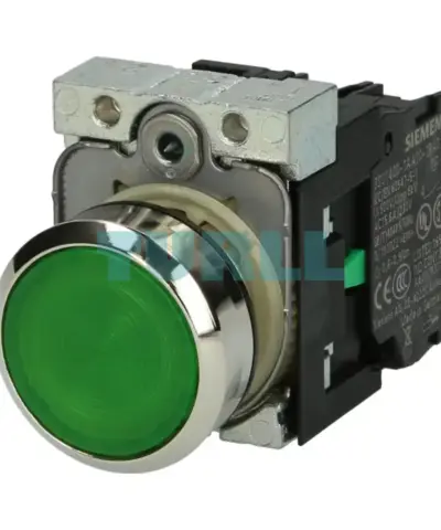Siemens 3SU1156-0AB40-1BA0 Illuminated Pushbutton 22mm, Green, Metal, Momentary, 230V LED
