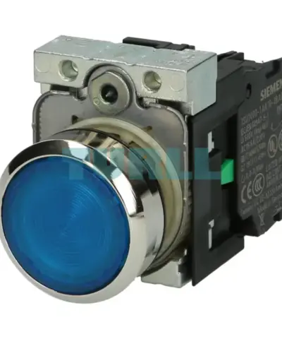 Siemens 3SU1156-0AB50-1BA0 Illuminated Pushbutton, 22mm, Metal Blue, Flat Momentary, 230V AC