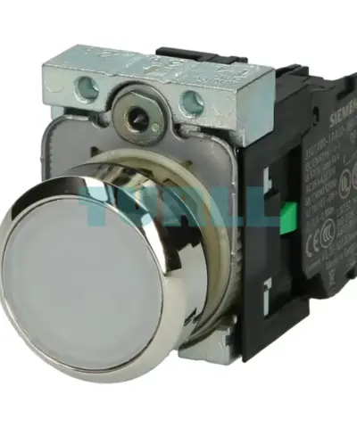 Siemens 3SU1156-0AB60-1BA0 Illuminated Pushbutton, 22mm, Metal White LED, 230V AC