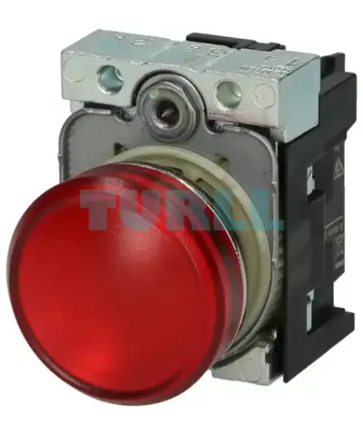 Siemens 3SU1156-6AA20-1AA0 Indicator Light, 22mm, Red LED Metal Shiny Lens, 230V AC