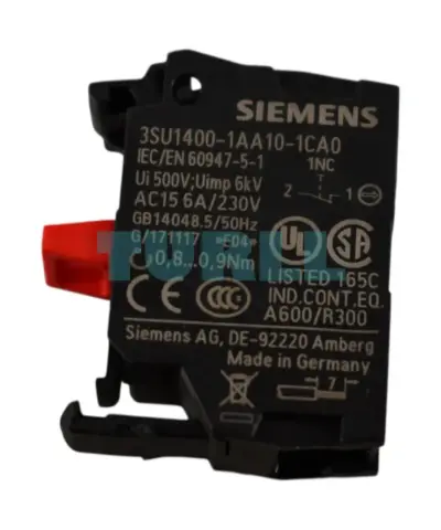 Siemens 3SU1400-1AA10-1CA0 Contact Module, 1 NC Contact, Screw Terminal, Front Plate Mounting