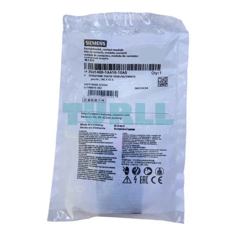 Siemens 3SU1400-1AA10-1EA0 Contact Module, 2 NC Contacts, Screw Terminal, Front Plate Mounting Original Brand New 4 Siemens 3SU1400-1AA10-1EA0 Contact Module, 2 NC Contacts, Screw Terminal, Front Plate Mounting