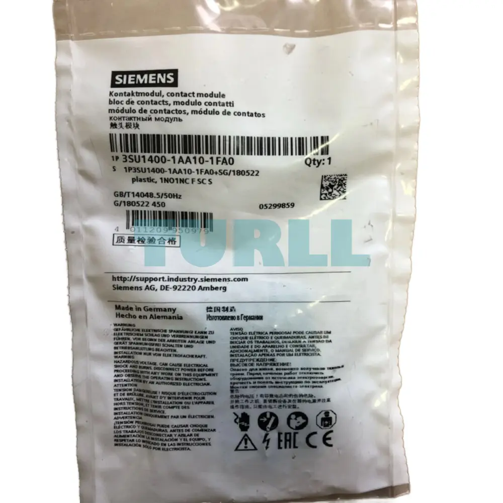 Siemens 3SU1400-1AA10-1FA0 Contact Module, 1 NO + 1 NC, Screw Terminal, Front Plate Mounting Original Brand New 4 Siemens 3SU1400-1AA10-1FA0 Contact Module, 1 NO + 1 NC, Screw Terminal, Front Plate Mounting