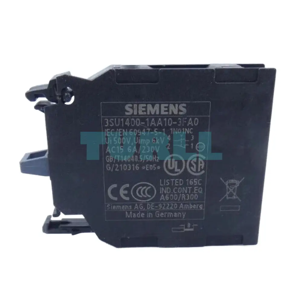 Siemens 3SU1400-1AA10-3FA0 Contact Module, 1 NO + 1 NC, Spring-Type Terminal, Front Plate Mounting Original Brand New 2 Siemens 3SU1400-1AA10-3FA0 Contact Module, 1 NO + 1 NC, Spring-Type Terminal, Front Plate Mounting