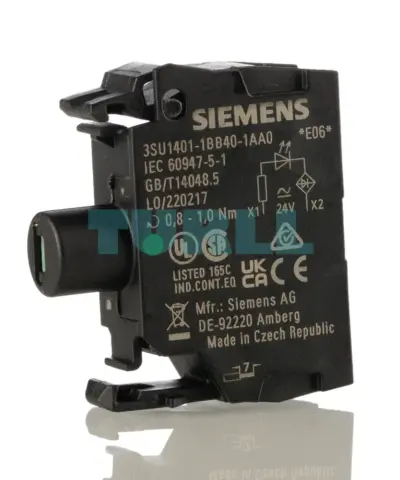 Siemens 3SU1401-1BB40-1AA0 LED Module, 24V AC/DC, Green, Screw Terminal, Front Plate Mounting