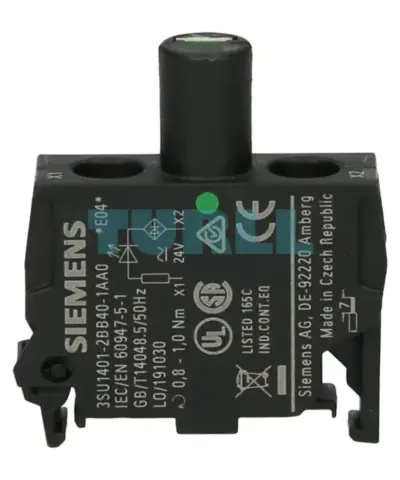 Siemens 3SU1401-2BB40-1AA0 LED Module, Green, 24 V AC/DC, Screw Terminal, Floor Mount