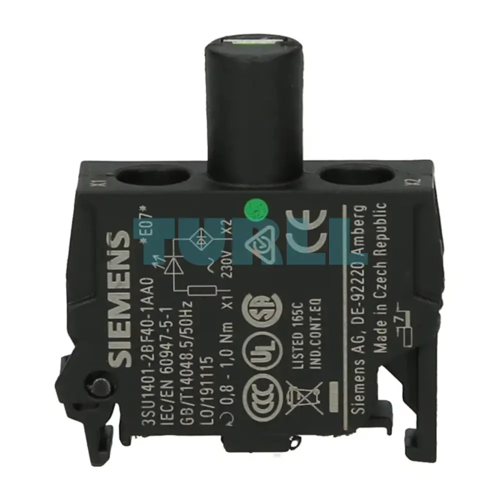 Siemens 3SU1401-2BF40-1AA0 Green LED Module, 230V AC, Screw Terminal, Floor Mounting Original Brand New 1 Siemens 3SU1401-2BF40-1AA0 Green LED Module, 230V AC, Screw Terminal, Floor Mounting