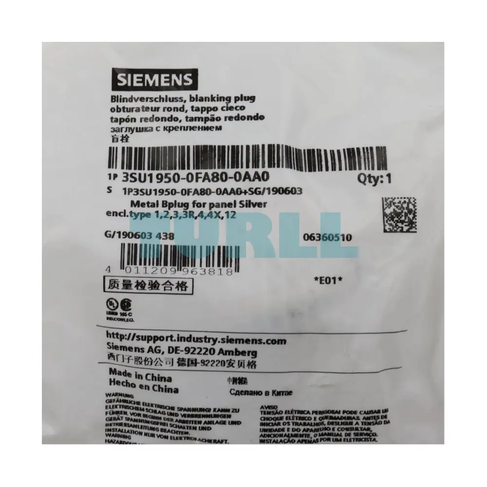 Siemens 3SU1950-0FA80-0AA0 Sealing Plug 22mm Metal, Shiny Silver