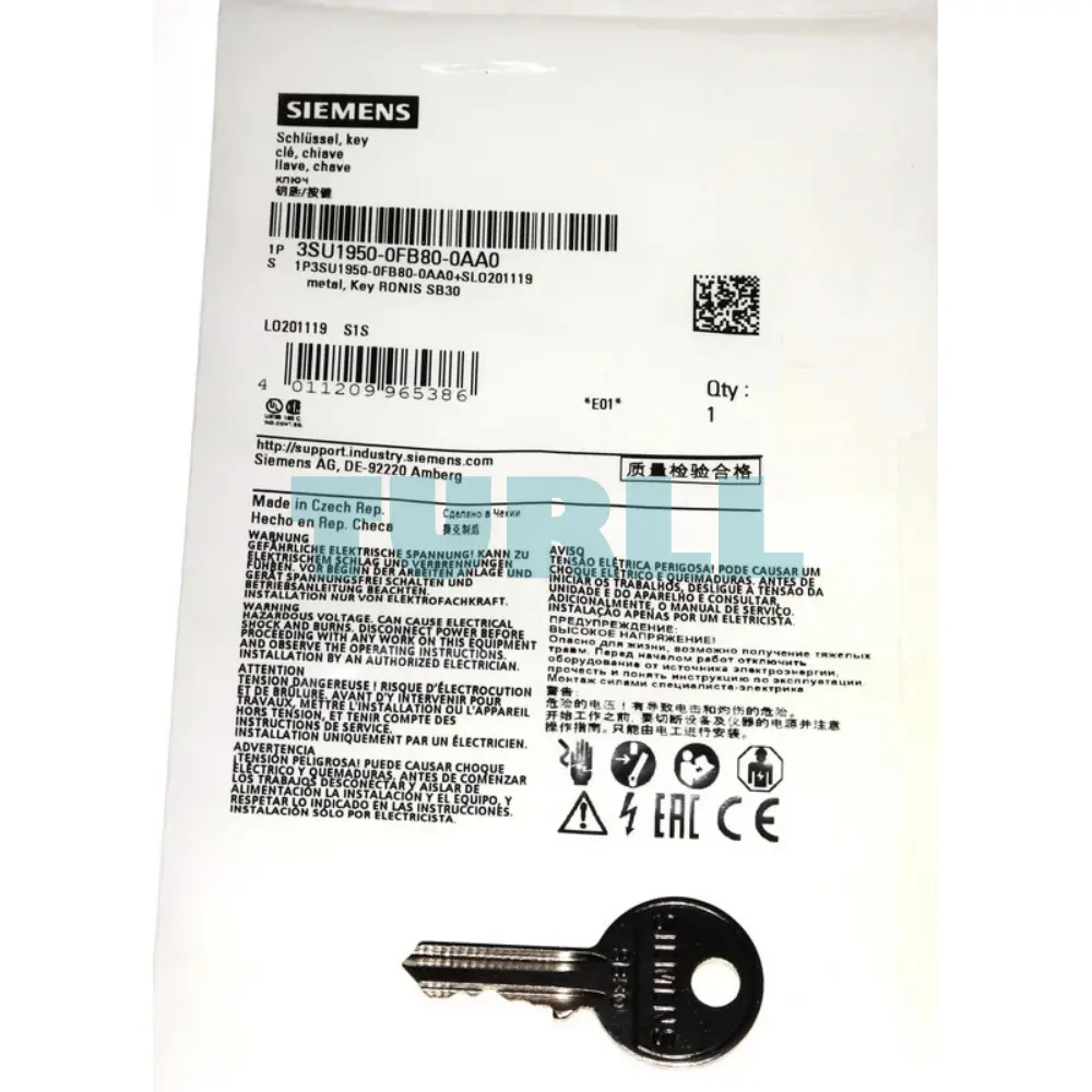 Siemens 3SU1950-0FB80-0AA0 Key for RONIS Key-Operated Switch, Lock No. SB30 Original Brand New 4 Siemens 3SU1950-0FB80-0AA0 Key for RONIS Key-Operated Switch, Lock No. SB30