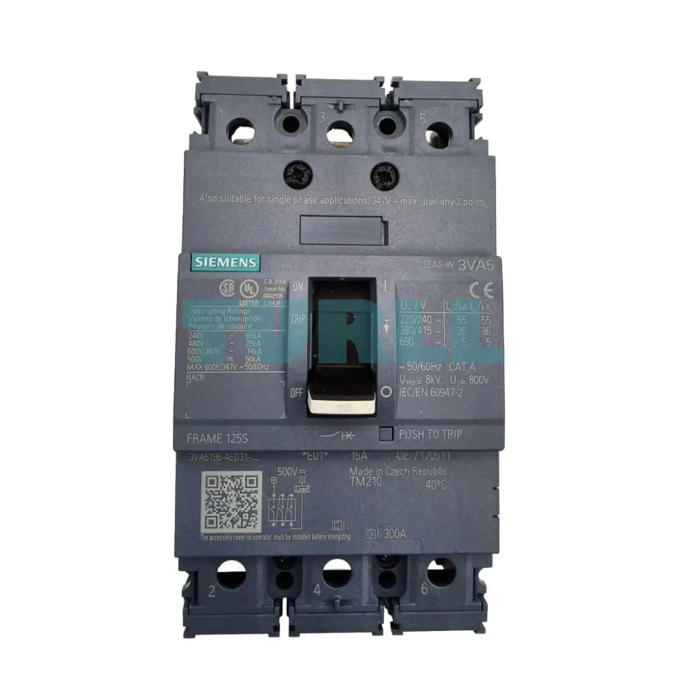 Siemens 3VA5195-4ED31-0AA0 Molded Case Circuit Breaker 3VA5 UL Frame 125, 3-Pole, 15A