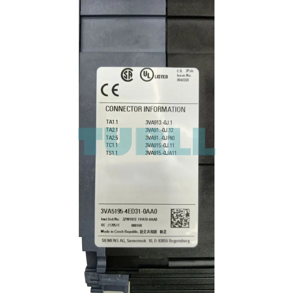 Siemens 3VA5195-4ED31-0AA0 Molded Case Circuit Breaker 3VA5 UL Frame 125, 3-Pole, 15A