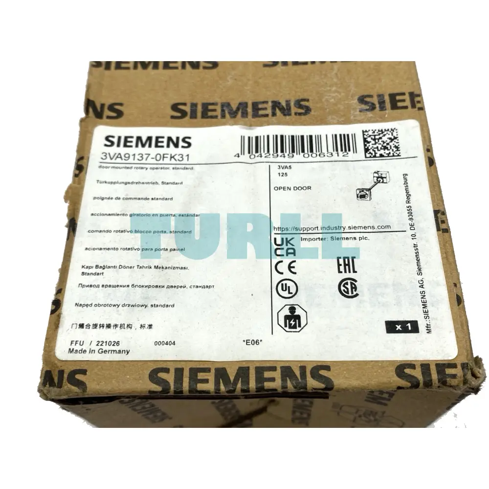 Siemens 3VA9137-0FK31 Door Mounted Rotary Operator, NEMA 1, 3R, 12, 4/4X