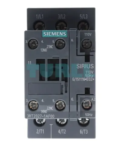 Siemens 3RT2027-1AF00 Power Contactor 3-Pole, 32 A, 15 kW, 110 V AC, SIRIUS S0 Series