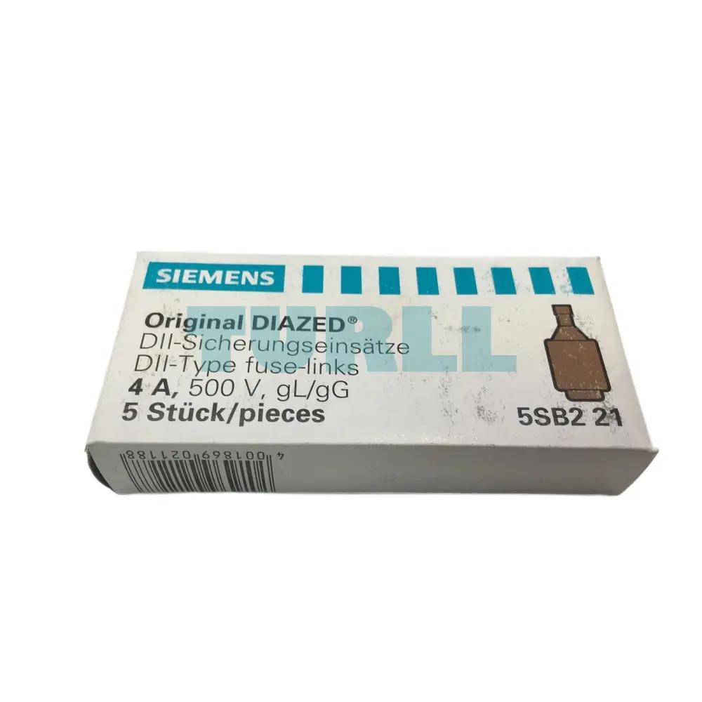 Siemens 5SB221 DIAZED Fuse Link, 500V, 4A, gG Class, Size DII, E27 Base