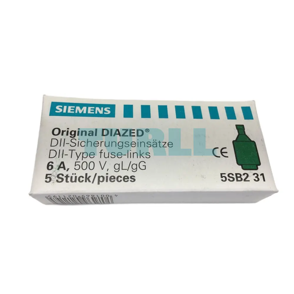 Siemens 5SB231 DIAZED Fuse Link, Size DII E27, 6A, 500V, gG Protection