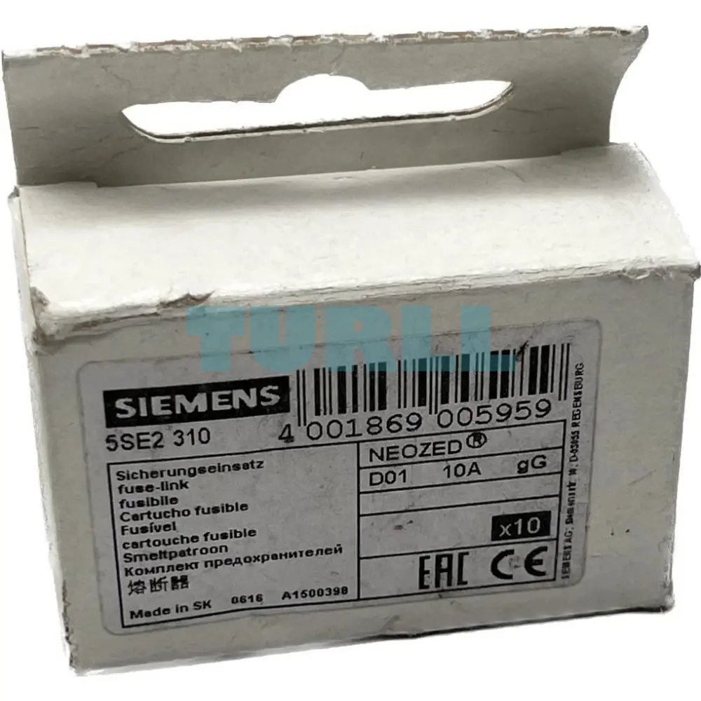 Siemens 5SE2310 NEOZED Fuse-link, Size D01, 10A, gG Class, 400V AC