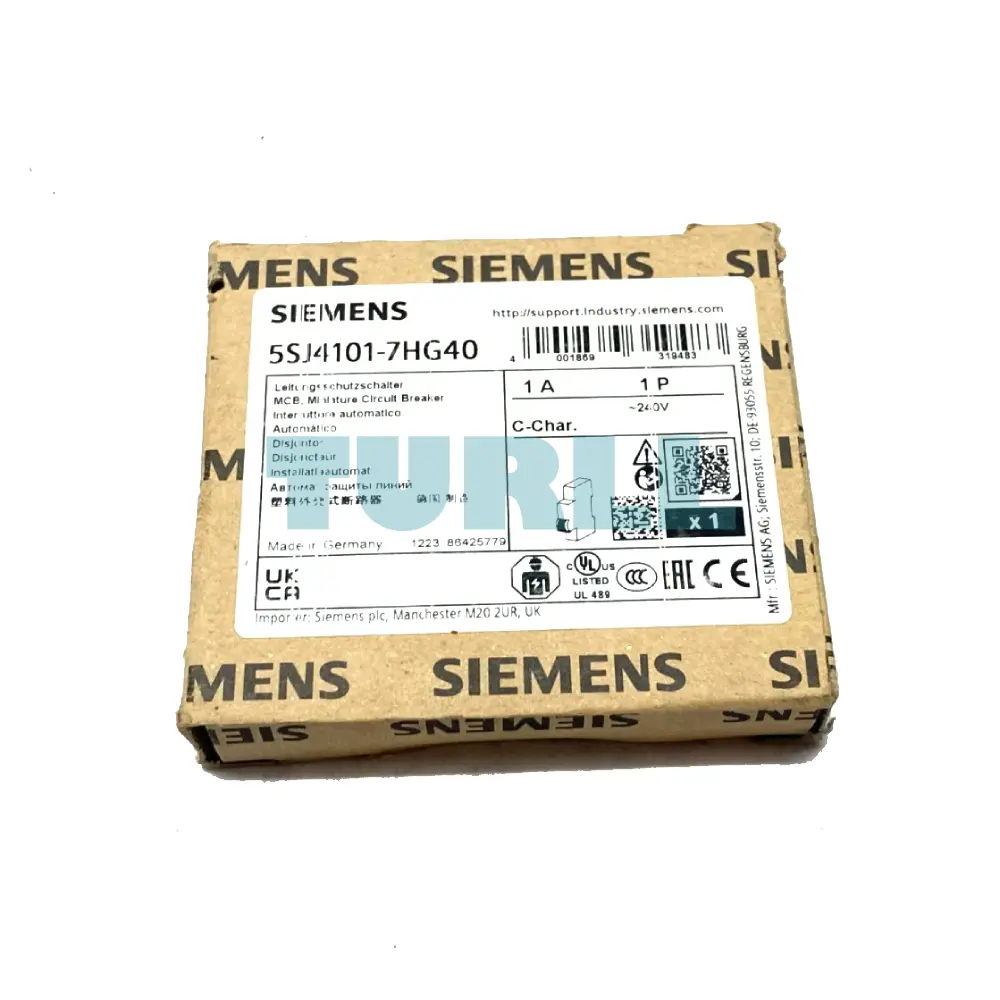 Siemens 5SJ4101-7HG40 Miniature Circuit Breaker 1-Pole, 1A, 240V, 14kA, Type C Trip Curve