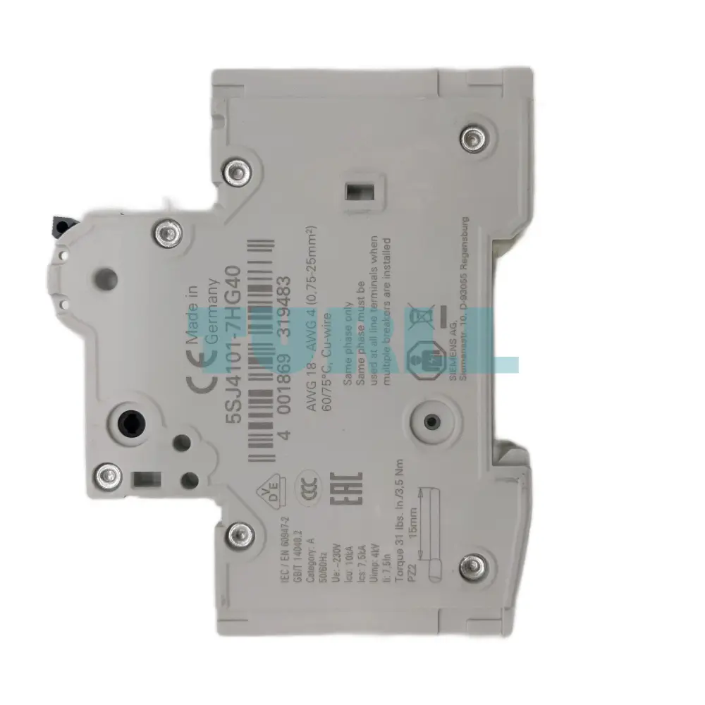Siemens 5SJ4101-7HG40 Miniature Circuit Breaker 1-Pole, 1A, 240V, 14kA, Type C Trip Curve