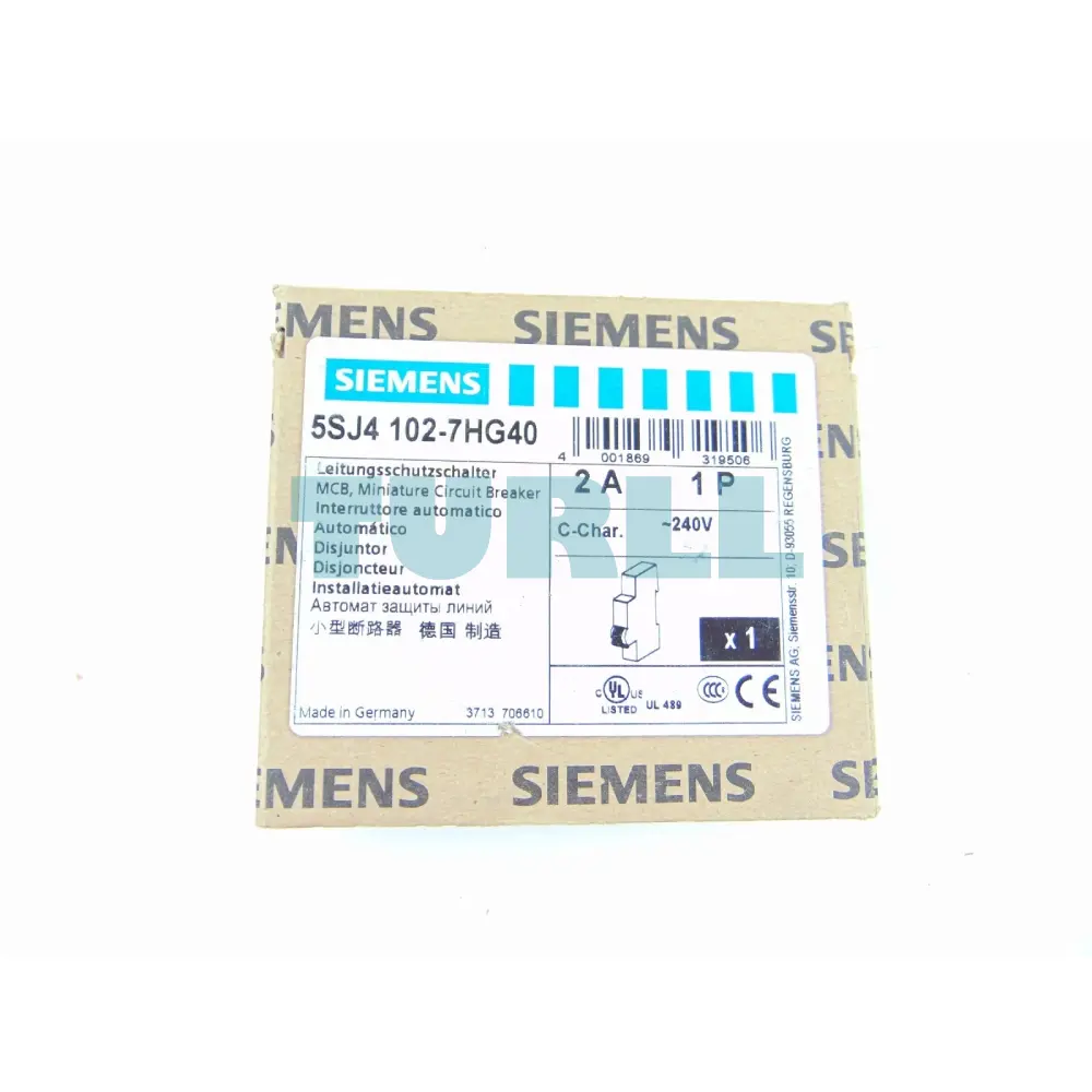 Siemens 5SJ4102-7HG40 Miniature Circuit Breaker 240V 14kA, 1-Pole, C Curve, 2A, UL 489