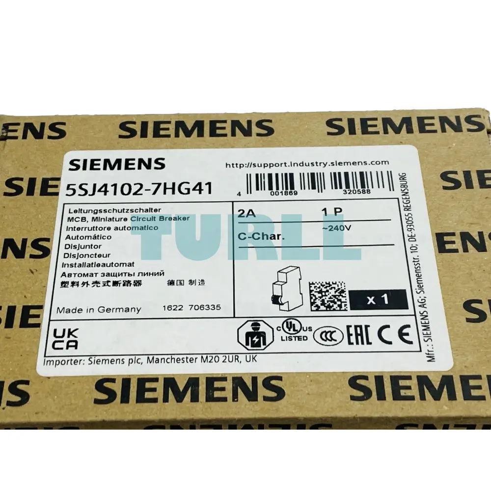 Siemens 5SJ4102-7HG41 Miniature Circuit Breaker 240V, 14kA, 1-Pole, C-Curve, 2A, UL 489