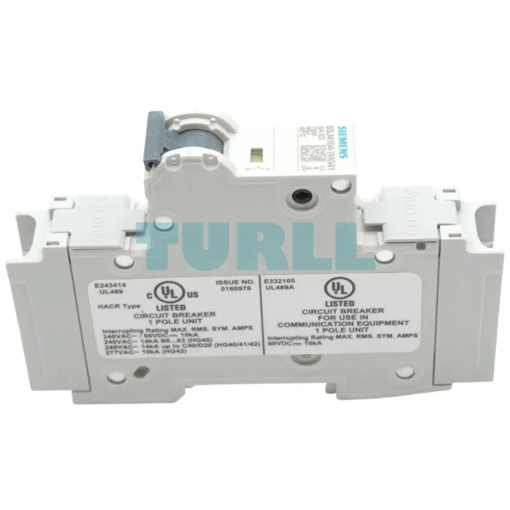 Siemens 5SJ4104-7HG41 Miniature Circuit Breaker 4A, 1-Pole, 240V, C-Curve, UL 489